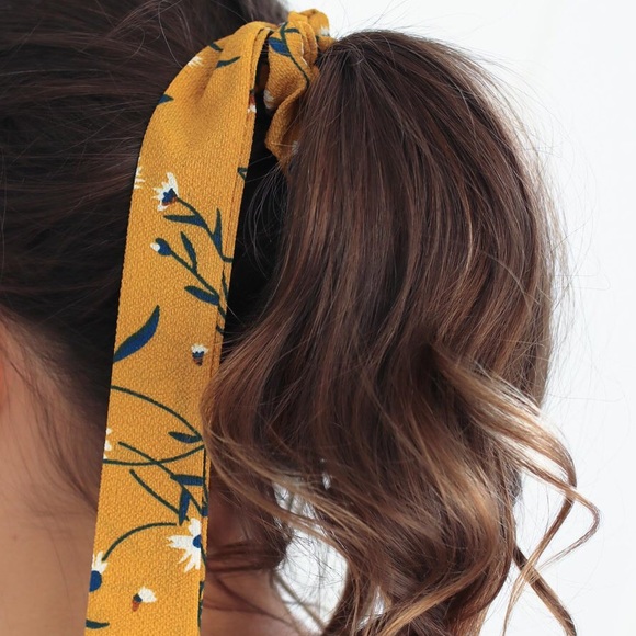 Yellow Scrunchie |  Detachable Ribbon | Hair Bow - Picture 3 of 4